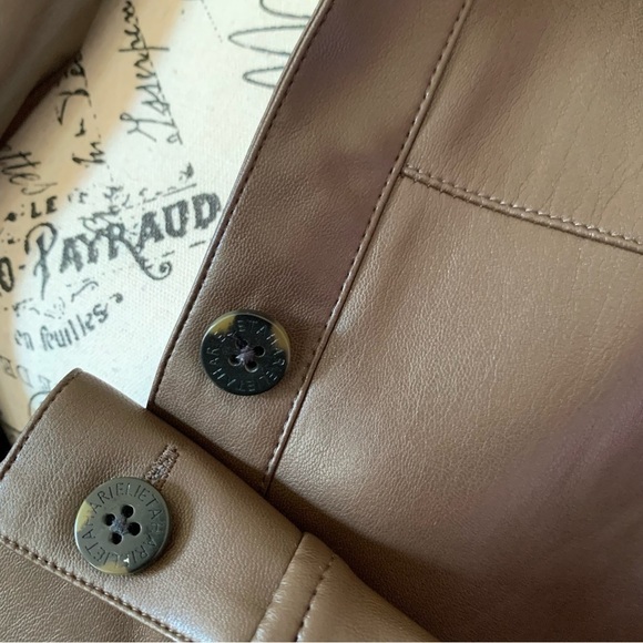 nwt Elie Tahari Faux Leather Jacket Belted Button Down Coat Brown Size Medium - Picture 12 of 16